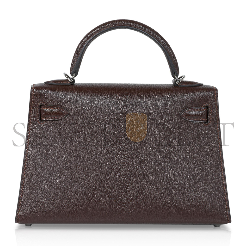 HERMÈS MASTER MINI KELLY II GOAT LEATHER CERAMIC SILVER BUCKLE (19*12*5.5cm)